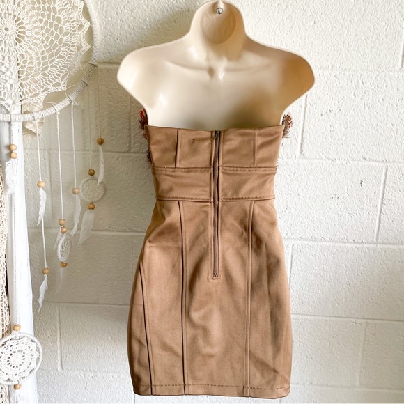 NWOT Strapless Golden Brown Feather Bust Mini Dress - Picture 7 of 12